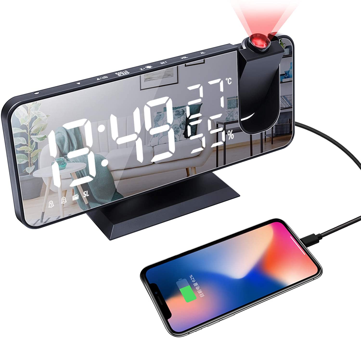 LED Projection Digital Alarm Clock Phone Charger - David Prashad