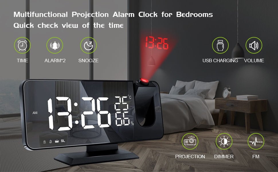 LED Projection Digital Alarm Clock Phone Charger - David Prashad