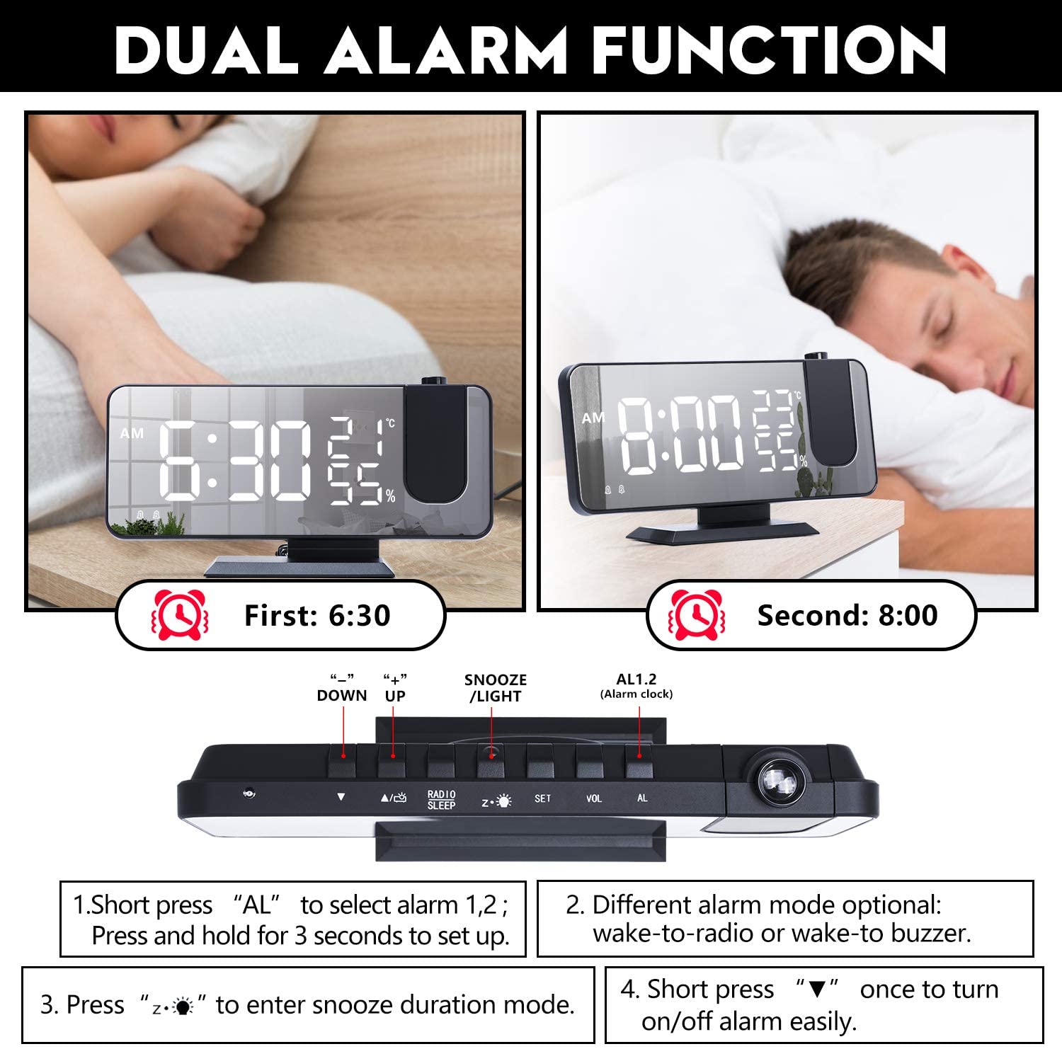 LED Projection Digital Alarm Clock Phone Charger - David Prashad